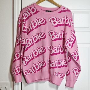 New Barbie Pink All Over Print Sweater Size Medium Women's NWT